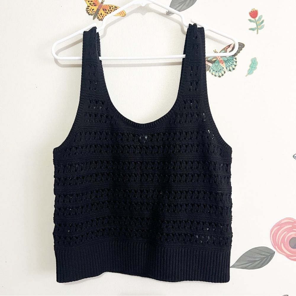 Old Navy Black Crochet Knit Tank Top L NWT